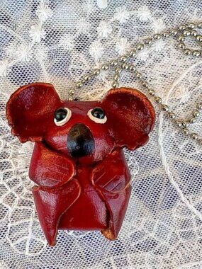 Handmade Red Koala Bear Leather Purse Charm Keychain